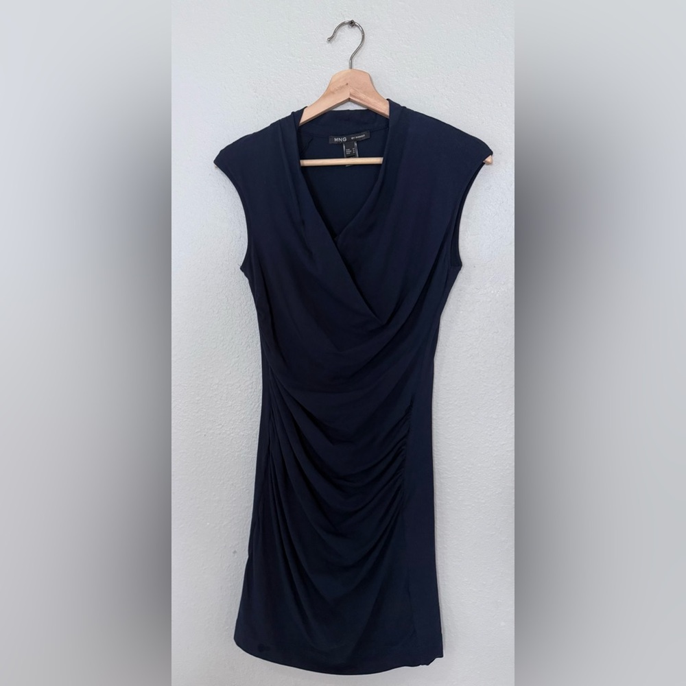 Mango Navy Draped Midi Dress